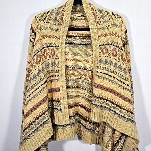Anthropologie Sleeping On Snow Women's Tan Fair Isle Open Knit Wrap Cardigan M - Picture 4 of 9